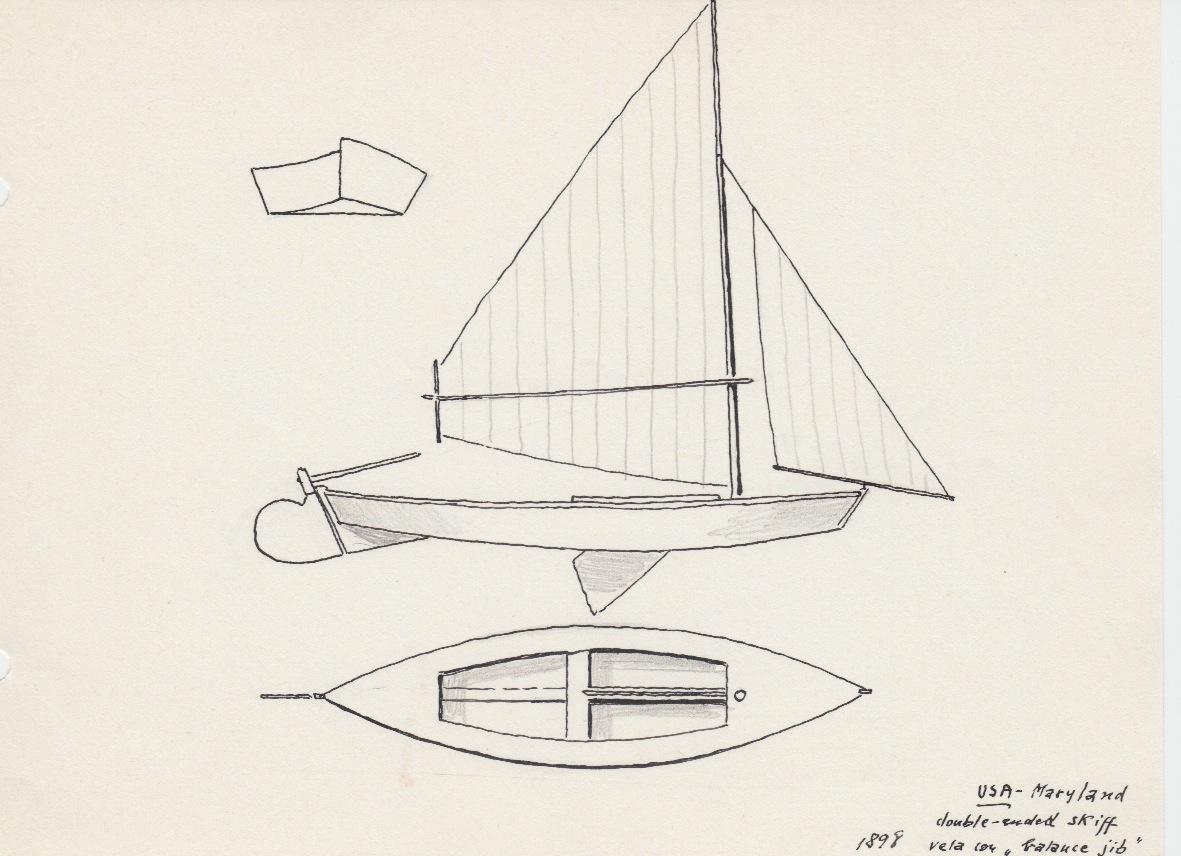 157 USA - Maryland - double ended skiff - vela con 'balance jib' - 1898